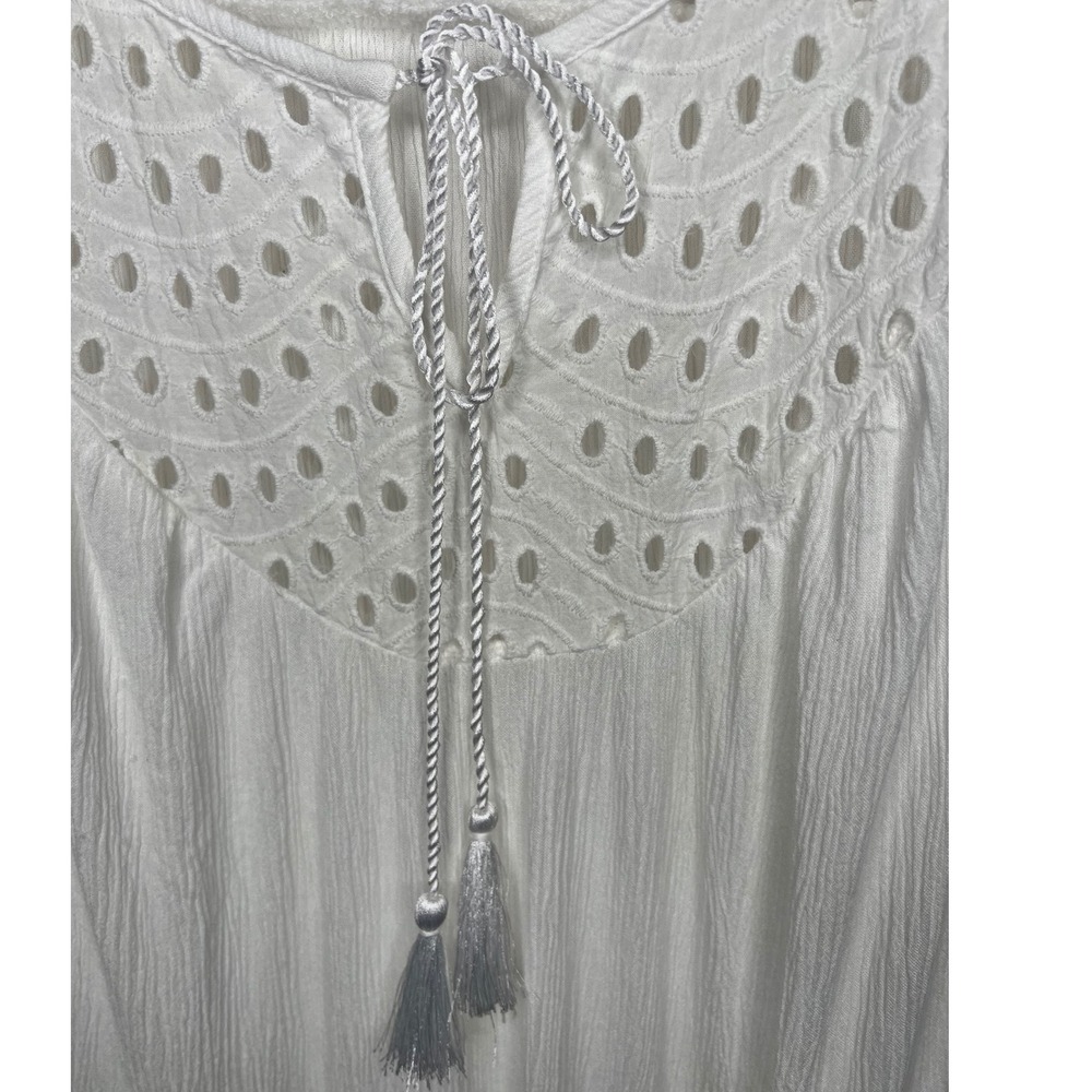 Lascana for Venus White Eyelet Lace Peasant Blouse Tassel Tie Gauze Top Large - Picture 4 of 5